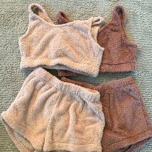 Fuzzy shorts and top set